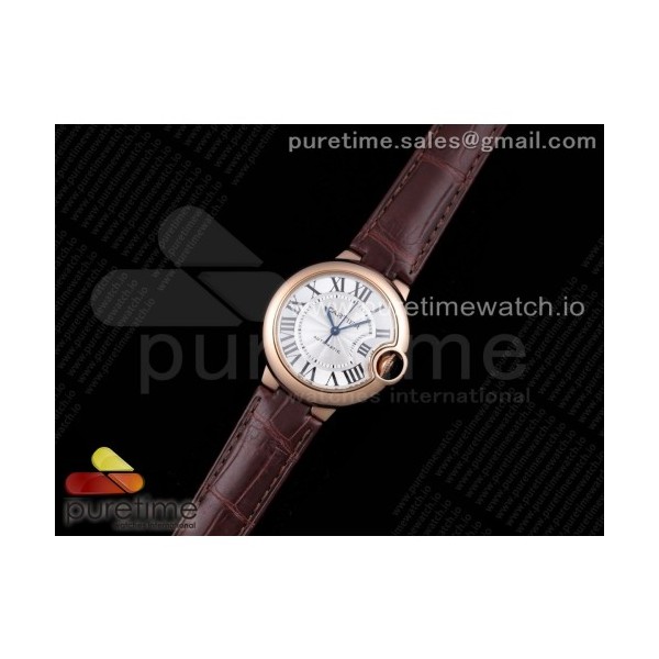 AF공장 까르띠에 발롱블루 33MM 로골 화이트다이얼 가죽스트랩 Ballon Bleu 33mm RG WhiteTextured Dial on Brown Leather Strap Cal.076