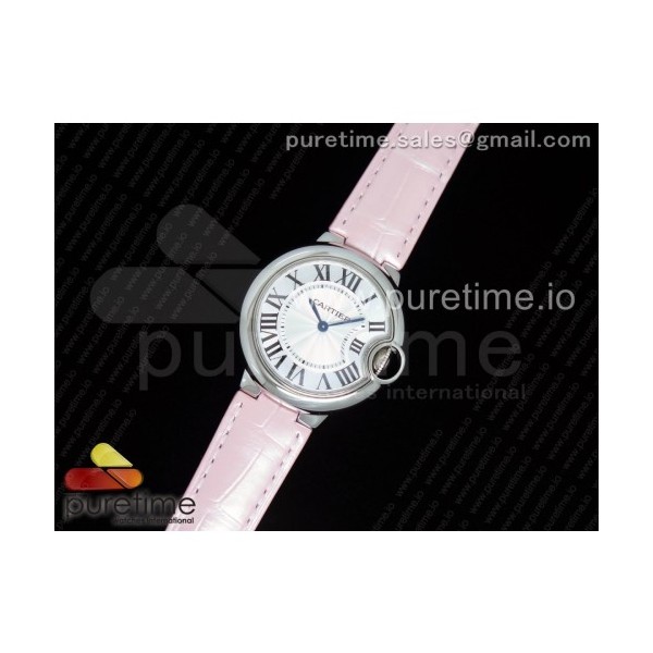 AF공장 까르띠에 발롱블루 33MM 스틸 핑크크로커다일스트랩 Ballon Bleu 33mm SS White Textured Dial on Pink Crocodile Strap Jap Quartz