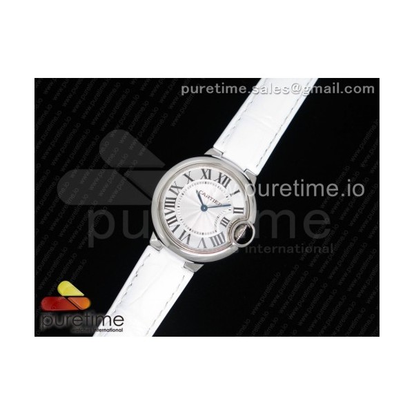 AF공장 까르띠에 발롱블루 33MM 스틸 화이트크로커다일스트랩 Ballon Bleu 33mm SS White Textured Dial on White Crocodile Strap Jap Quartz