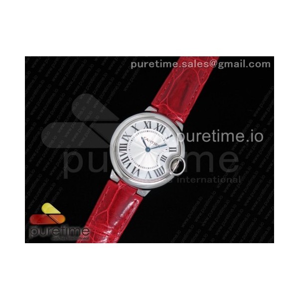 AF공장 까르띠에 발롱블루 33MM 스틸 레드크로커다일스트랩 Ballon Bleu 33mm SS White Textured Dial on Red Crocodile Strap Jap Quartz