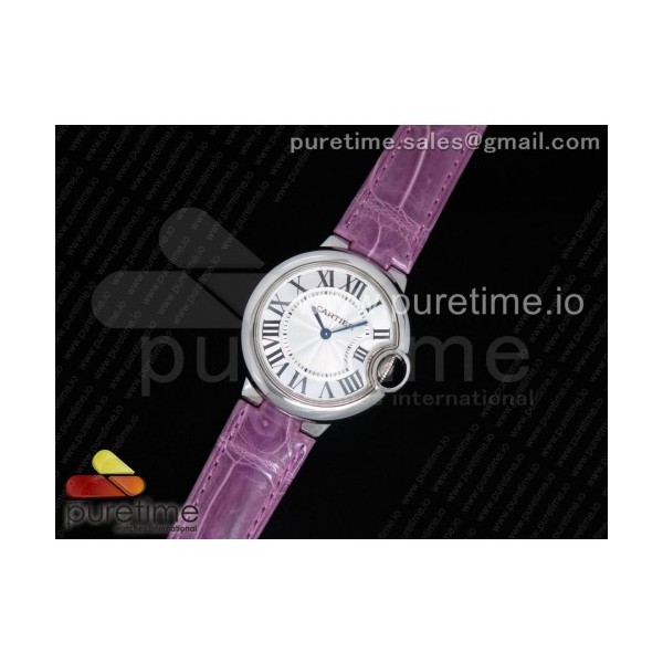 AF공장 까르띠에 발롱블루 33MM 스틸 퍼플크로커다일스트랩 Ballon Bleu 33mm SS White Textured Dial on Pueple Crocodile Strap Jap Quartz