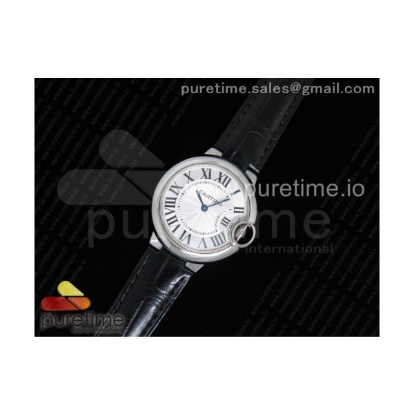 AF공장 까르띠에 발롱블루 33MM 스틸 블랙크로커다일스트랩 Ballon Bleu 33mm SS White Textured Dial on Black Crocodile Strap Jap Quartz