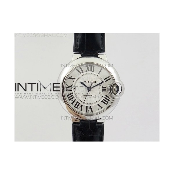 AF공장 까르띠에 발롱블루 33MM 스틸 화이트다이얼 블랙악어가죽스트랩 BALLON BLEU 33MM SS WHITE TEXTURED DIAL ON BLACK CROCO LEATHER STRAP CAL.076