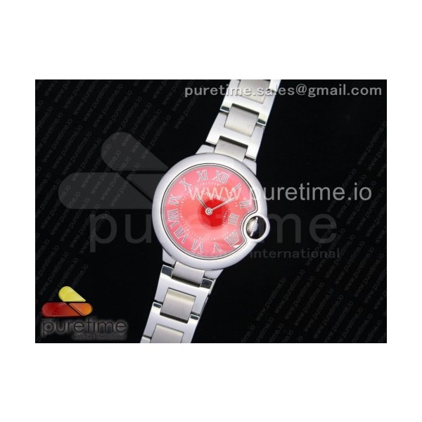 V6공장 까르띠에 발롱블루 33MM 스틸 레드다이얼 브레이슬릿 Ballon Bleu 33mm SS Red Dial on SS Bracelet Ronda Quartz