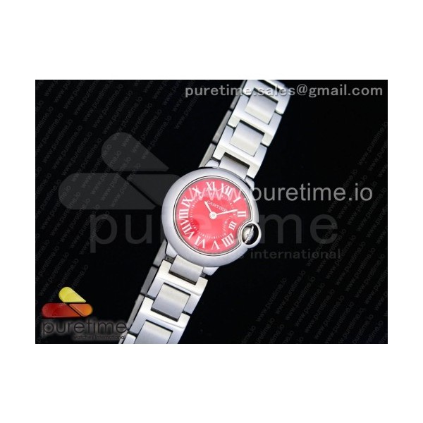 V6공장 까르띠에 발롱블루 28MM 스틸 레드다이얼 브레이슬릿 Ballon Bleu 28mm SS Red Dial on SS Bracelet Ronda Quartz