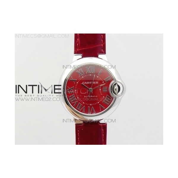 V6공장 까르띠에 발롱블루 33mm 자동 레드다이얼 레드스트랩 BALLON BLEU 33MM SS RED TEXTURED DIAL ON RED LEATHER STRAP