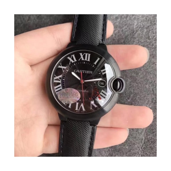 V6공장 까르띠에 발롱블루 드 까르띠에 블랙 DLC 블랙다이얼 V2 Cartier Ballon Bleu de Cartier 42mm Black DLC&Black Dial 블랙스트랩