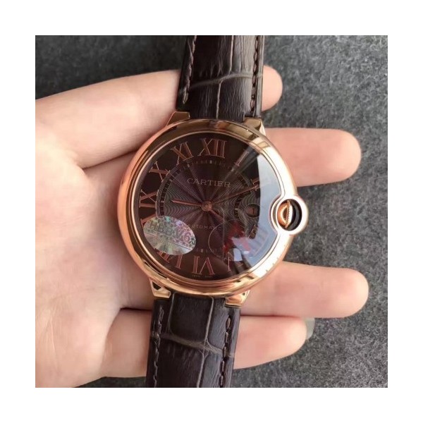 V6공장 까르띠에 발롱블루 드 까르띠에 금장 브라운다이얼 Cartier Ballon Bleu de Cartier 42mm RG&Brown Dial 가죽줄