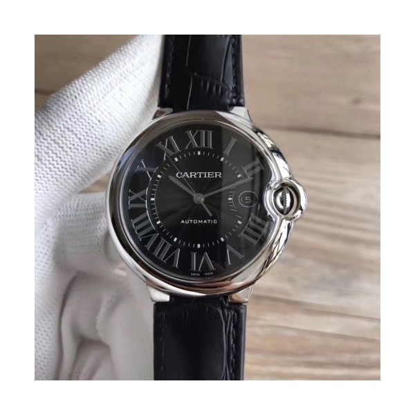 V6공장 까르띠에 발롱블루 드 까르띠에 Cartier Ballon Bleu de Cartier 42mm 블랙다이얼 오토 가죽줄