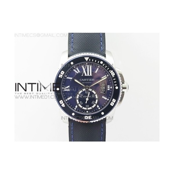 TF공장 칼리브 드 까르띠에 다이버 스틸 블루다이얼 러버스트랩 CALIBRE DE CARTIER DIVER SS BLUE DIAL ON NYLON BLACK RUBBER STRAP 23J MOVEMEN