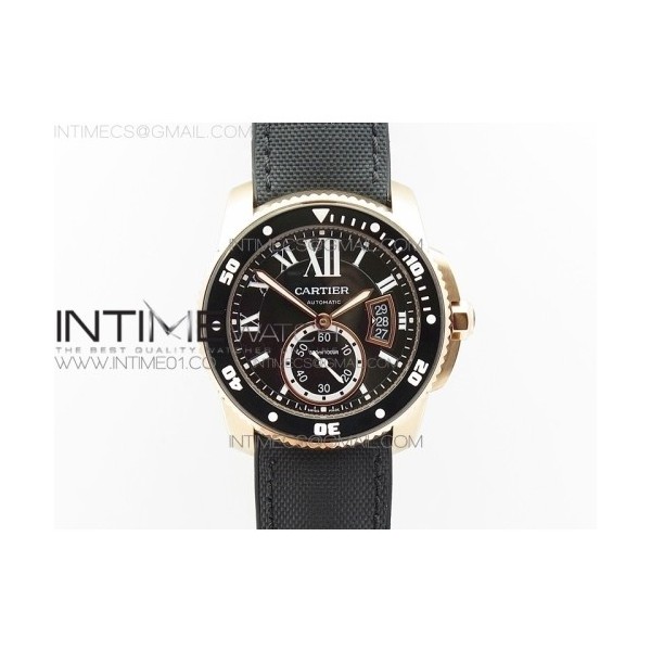 TF공장 칼리브 드 까르띠에 다이버 로즈골드금장 블랙다이얼 나일론스트랩 Calibre De Cartier Diver Black RG Black Nylon Strap A23J