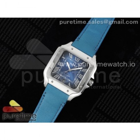 3K공장 까르띠에 산토스 드 까르띠에 40 스틸 블루다이얼 가죽스트랩 Santos de Cartier 40mm 3KF 1:1 Best Edition Blue Dial on Blue Leather Strap MIYOTA 9015