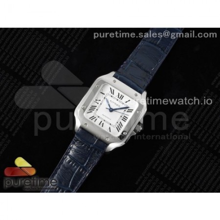 3K공장 까르띠에 산토스 드 까르띠에 35 스틸 화이트다이얼 가죽스트랩 Santos de Cartier 35mm 3KF 1:1 Best Edition White Dial on Blue Leather Strap MIYOTA 9015