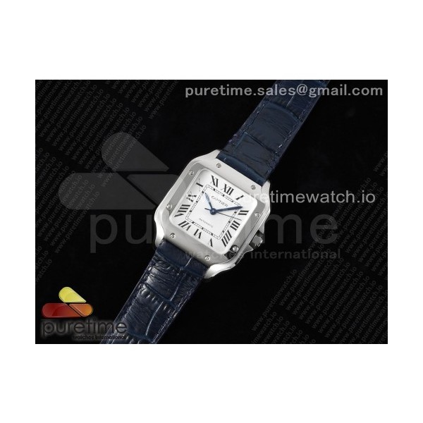 3K공장 까르띠에 산토스 드 까르띠에 35 스틸 화이트다이얼 가죽스트랩 Santos de Cartier 35mm 3KF 1:1 Best Edition White Dial on Blue Leather Strap MIYOTA 9015