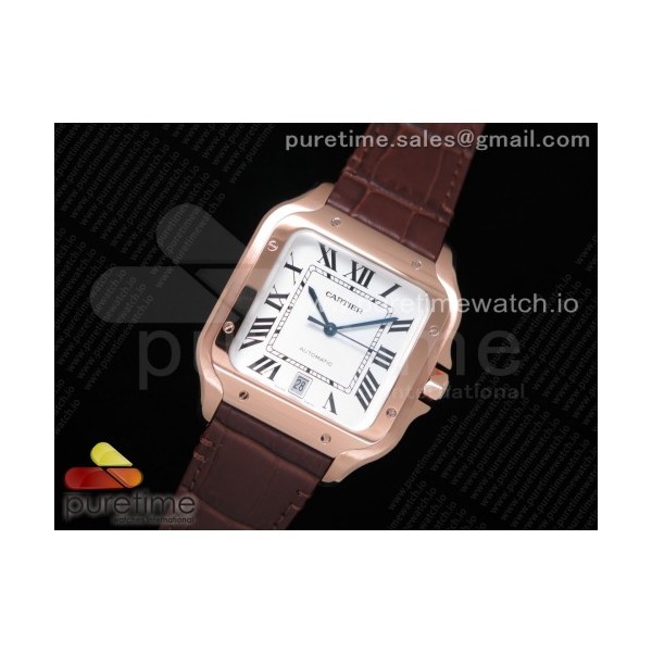 V6공장 까르띠에 산토스 라지 로골 화이트다이얼 가죽스트랩 Santos de Cartier 40mm RG White Dial on Brown Leather Strap MIYOTA 9015