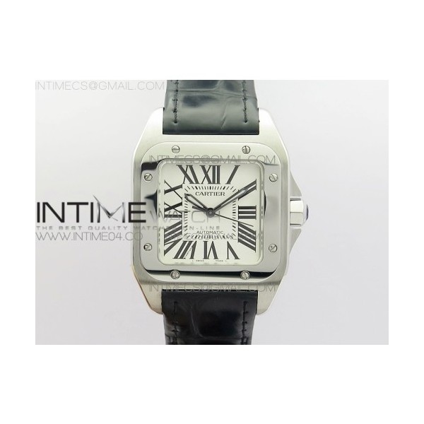 RXW공장 까르띠에 산토스100 33MM 레이디즈 스틸 화이트다이얼 가죽스트랩 SANTOS 100 33MM LADIES SS WHITE DIAL ON BLACK LEATHER STRAP SEIKO NH05A