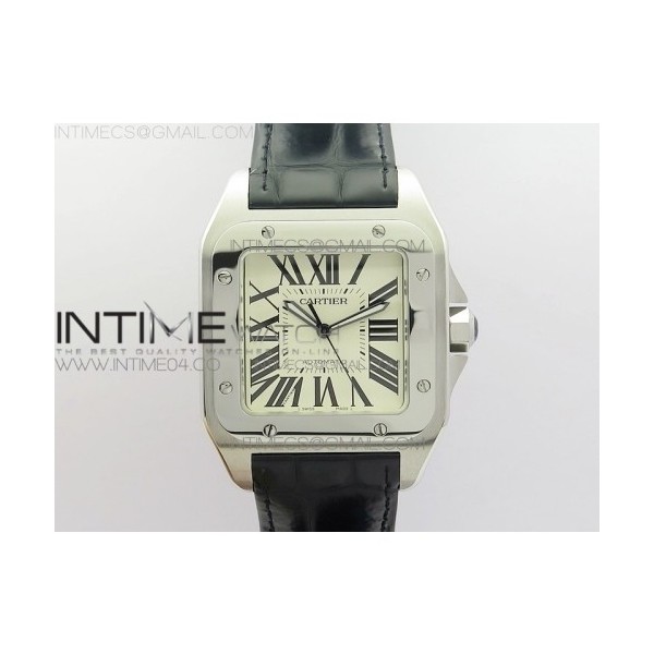 RXW공장 까르띠에 산토스100 38MM 스틸 화이트다이얼 가죽스트랩 SANTOS 100 38MM LADIES SS WHITE DIAL ON BLACK LEATHER STRAP A2892