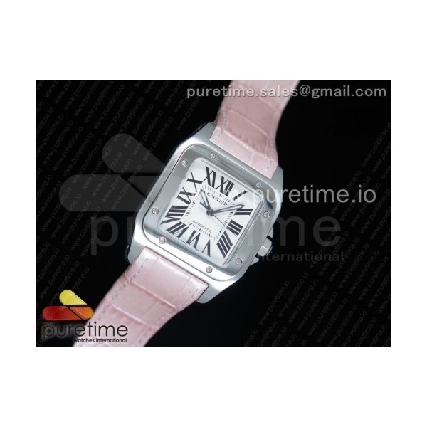 KZ공장 까르띠에 산토스100 미디움 스틸 화이트다이얼 핑크가죽스트랩 Santos 100 33mm SS White Dial on Pink Leather Strap SEIKO NH05A