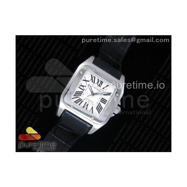 KZ공장 까르띠에 산토스100 미디움 스틸 화이트다이얼 가죽스트랩 Santos 100 33mm SS White Dial on Black Leather Strap SEIKO NH05A