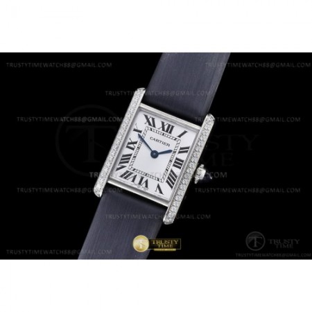 F1공장 까르띠에 탱크 머스트 스몰 다이아몬드베젤 블랙스트랩 Cartier Tank Must Small Dia SS/LE Wht F1F Sw Qtz