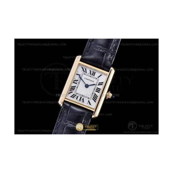 F1공장 까르띠에 탱크 머스트 스몰 옐로우골드금통 블랙악어스트랩 Cartier Tank Must Small YG/LE Wht F1F Sw Qtz