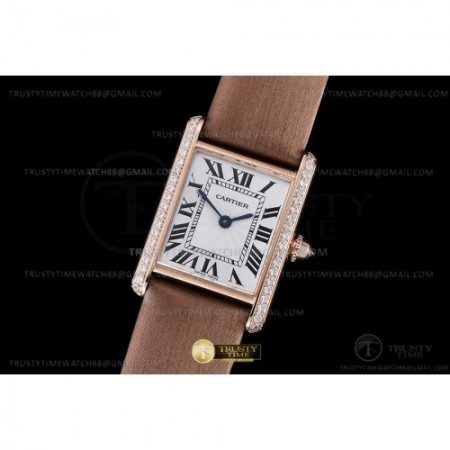 F1공장 까르띠에 탱크 머스트 스몰 로즈골드금통 다이아몬드베젤 브라운스트랩 Cartier Tank Must Small Dia RG/LE Wht F1F Sw Qtz