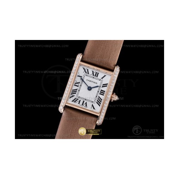 F1공장 까르띠에 탱크 머스트 스몰 로즈골드금통 다이아몬드베젤 브라운스트랩 Cartier Tank Must Small Dia RG/LE Wht F1F Sw Qtz