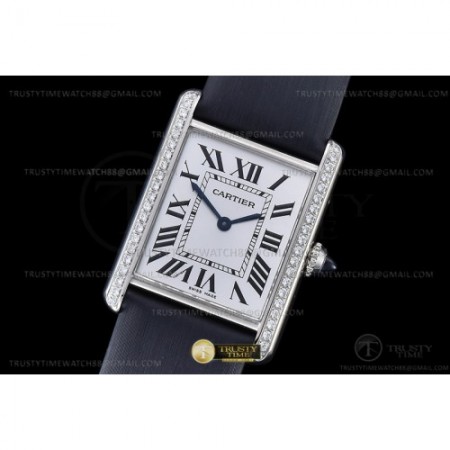 F1공장 까르띠에 탱크 머스트 다이아몬드베젤 블랙스트랩 Cartier Tank Must Lrg Dia SS/LE Wht F1F Sw Qtz