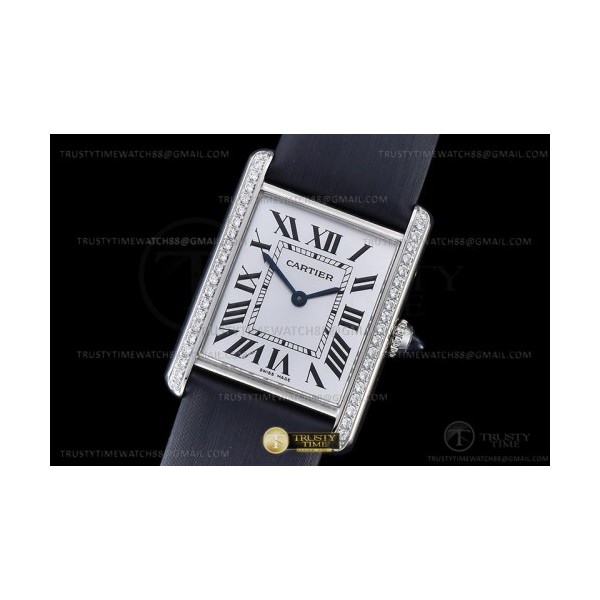 F1공장 까르띠에 탱크 머스트 다이아몬드베젤 블랙스트랩 Cartier Tank Must Lrg Dia SS/LE Wht F1F Sw Qtz