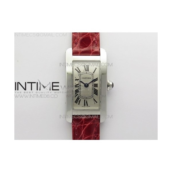 8848공장 까르띠에 탱크 아메리칸워치 29 스틸 실버다이얼 레드악어스트랩 Tank WJTA0029 29mm 8848F SS Silver Dial on Pink Croco Strap Ronda Quartz