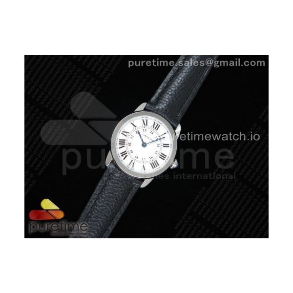 GP공장 까르띠에 롱드솔로 29MM 스틸 화이트다이얼 가죽스트랩 Ronde Solo De Cartier 29mm SS White Dial on Black Leather Strap Ronda Quartz