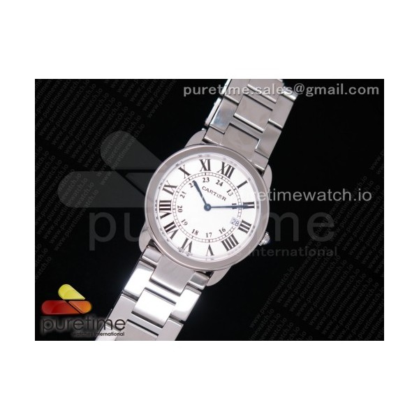 GP공장 까르띠에 롱드솔로 36MM 스틸 화이트다이얼 브레이슬릿 Ronde Solo De Cartier 36mm SS White Dial on SS Bracelet Ronda Quartz