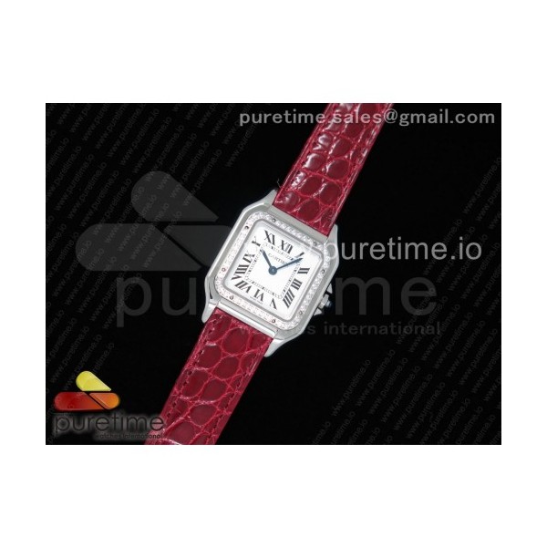 K11공장 까르띠에 팬더 레이디즈 27 스틸 화이트다이얼 다이어베젤 레드악어스트랩 Panthère Secrete Ladies 27mm SS White Dial Diamonds Bezel on Red Croco Strap Ronda Quartz