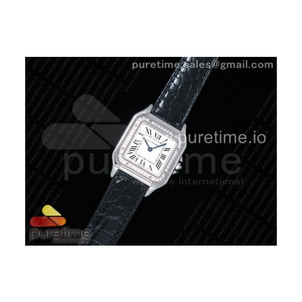 K11공장 까르띠에 팬더 레이디즈 27 스틸 화이트다이얼 다이어베젤 블랙악어스트랩 Panthère Secrete Ladies 27mm SS White Dial Diamonds Bezel on Black Croco Strap Ronda Quartz