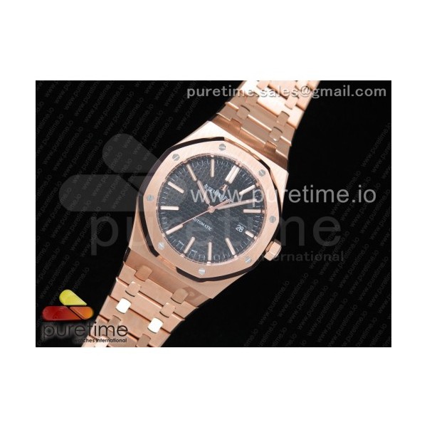 JF공장 V5 오데마피게 로얄오크 15400 로즈골드 금통 블랙다이얼 브레이슬릿 Royal Oak 41mm 15400 RG Black Textured Dial on RG Bracelet A3120 V5