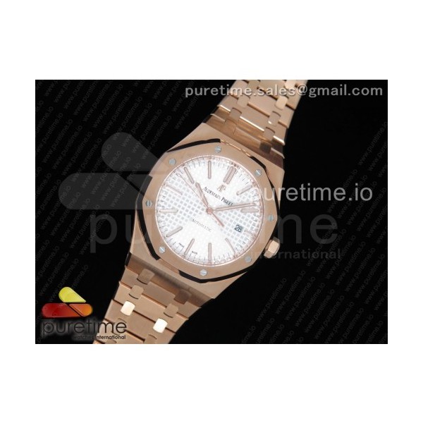 JF공장 V5 오데마피게 로얄오크 15400 로즈골드 금통 화이트다이얼 브레이슬릿 Royal Oak 41mm 15400 RG White Textured Dial on RG Bracelet A3120 V5