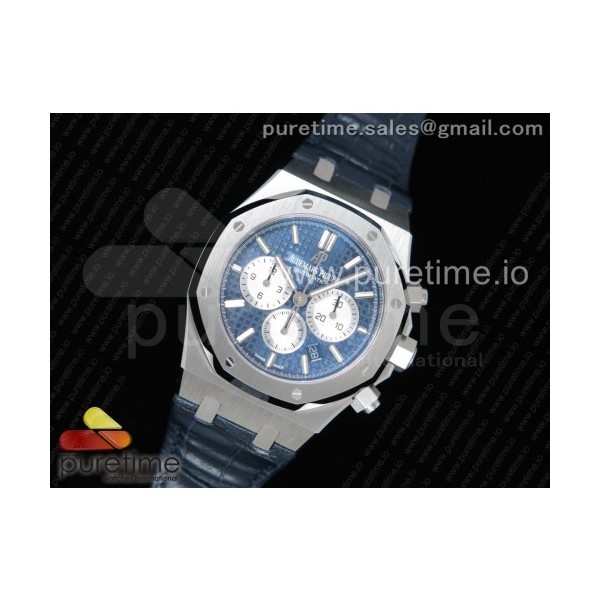 om공장 오데마피게 로얄오크 크로노그래프 블루앤화이트다이얼 가죽스트랩 Royal Oak Chrono 26331ST SS Blue/White Dial on Blue Leather Strap A7750 (Free Rubber Strap)