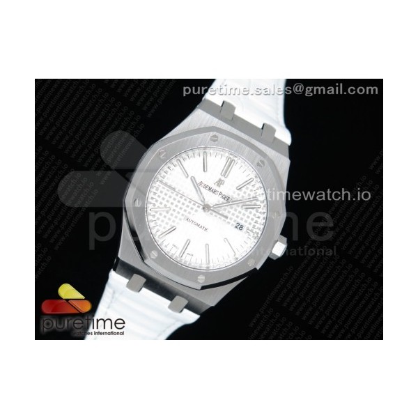 OM공장 오데마피게 로얄오크 15400 화이트다이얼 가죽스트랩 Royal Oak 41mm 15400 SS White Textured Dial on White Leather Strap A3120