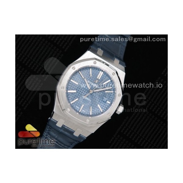 OM공장 오데마피게 로얄오크 15400 블루다이얼 가죽스트랩 Royal Oak 41mm 15400 SS Blue Textured Dial on Blue Leather Strap A3120