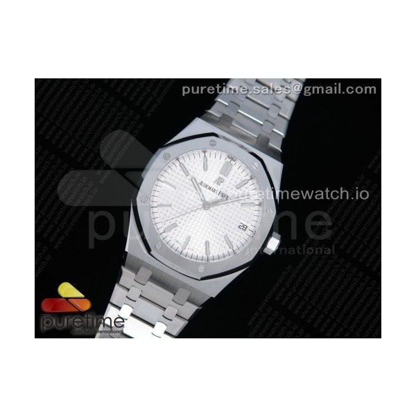 OM공장 오데마피게 로얄오크 41MM 화이트다이얼 브레이슬릿 Royal Oak 41mm 15500 SS White Textured Dial on SS Bracelet MIYOTA 9015