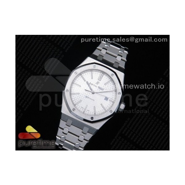 ZF공장 로얄오크 15400 화이트다이얼 브레이슬릿 Royal Oak 41mm 15400 SS White Textured Dial on SS Bracelet A3120 (Free Box)