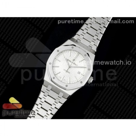 RSF공장 오데마피게 로얄오크 15400 스틸 실버다이얼 브레이슬릿 화이트 Royal Oak 41mm 15400 SS RSF 1:1 Best Edition White Textured Dial on SS Bracelet A3120 Super Clone