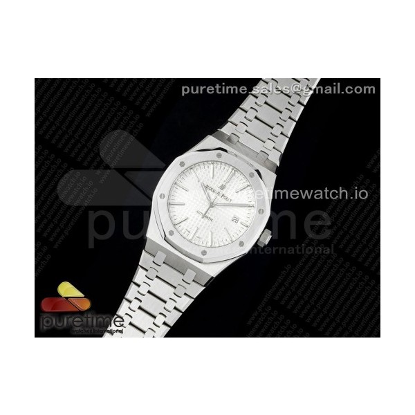 RSF공장 오데마피게 로얄오크 15400 스틸 실버다이얼 브레이슬릿 화이트 Royal Oak 41mm 15400 SS RSF 1:1 Best Edition White Textured Dial on SS Bracelet A3120 Super Clone