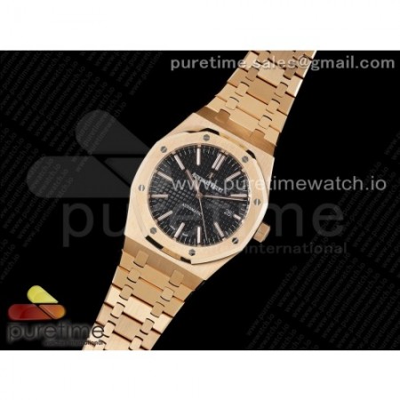 APS공장 오데마피게 로얄오크 15400 로즈골드금통 블랙다이얼 브레이슬릿 Royal Oak 41mm 15400 RG APSF 1:1 Best Edition Black Textured Dial on RG Bracelet SA3120 Super Clone V3