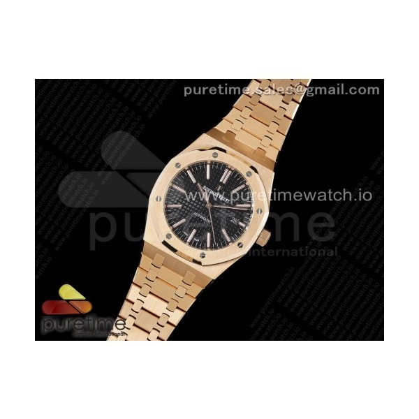 APS공장 오데마피게 로얄오크 15400 로즈골드금통 블랙다이얼 브레이슬릿 Royal Oak 41mm 15400 RG APSF 1:1 Best Edition Black Textured Dial on RG Bracelet SA3120 Super Clone V3