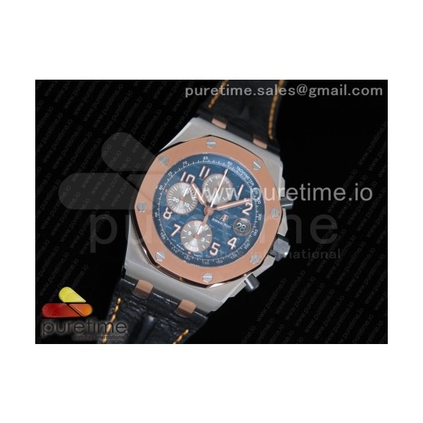 JF공장 오데마피게 로얄오크오프쇼어 부커러에디션 투톤 블루다이얼 Royal Oak Offshore Bucherer Two Tone Blue Dial on Black Leather Strap A3126 (Free Rubber Strap)