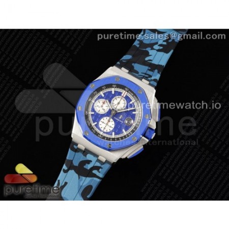 AP공장 오데마피게 로얄오크오프쇼어 44mm 블루세라믹베젤 블루다이얼 러버스트랩 Royal Oak Offshore 44mm Blue Ceramic Bezel APF 1:1 Best Edition Blue Dial on Blue Camou Strap A3126 V2