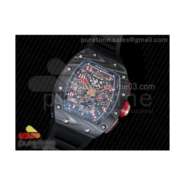 KV 리차드밀 RM011 NTPT 로투스F1팀 에디션 NTPT Lotus F1 Team Carbon Case Chronograph Crystal Skeleton Dial Red on Black Rubber Strap A7750