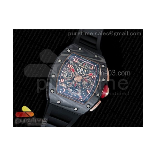 KV 리차드밀 RM011 NTPT 로투스F1팀 에디션 로즈골드버튼 NTPT Lotus F1 Team RG Chronograph Crystal Skeleton Dial Red on Black Rubber Strap A7750