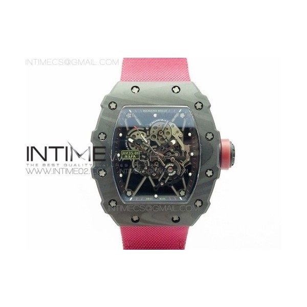 KV V2 리차드밀 RM035-01 카본 레드크라운 레드나일론스트랩 RM035-01 FORGED CARBON CASE V2 SKELETON DIAL RED CROWN ON RED NYLON STRAP MIYOTA8215